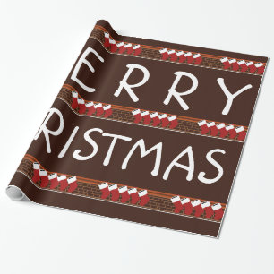 Santa Christmas Stockings Wrapping Paper