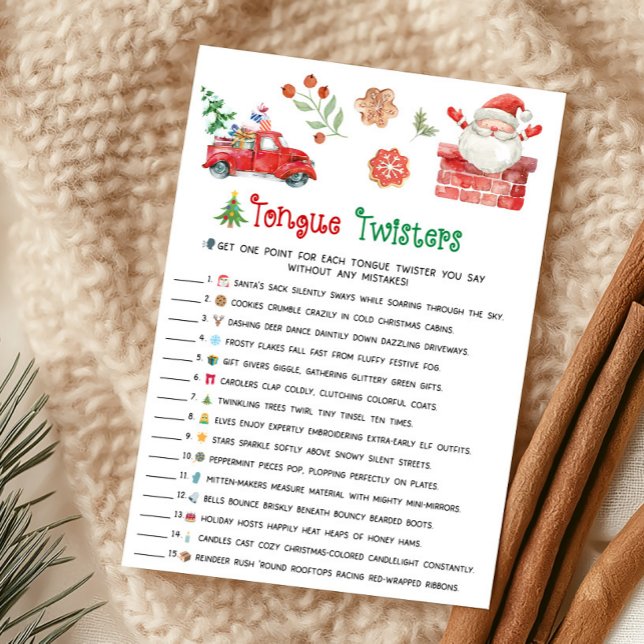 Santa Christmas Tongue Twister Game Holiday Card (Christmas Party Games)