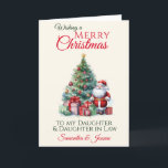 Santa Christmas Tree Daughter And Daughter In Law  Holiday Card<br><div class="desc">A beautiful festive Santa Christmas card for your daughter and daughter in law comprising of Santa Claus standing next to a beautiful decorated Christmas tree with baubles and tinsel surrounded at the bottom by wrapped boxed gifts. All text can be customised , then personalise with names and inside message ....</div>