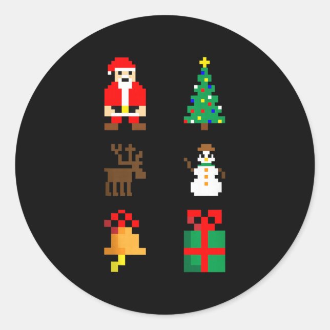 Santa Christmas Tree Deer Snowman Bell Gift Xmas X Classic Round Sticker (Front)