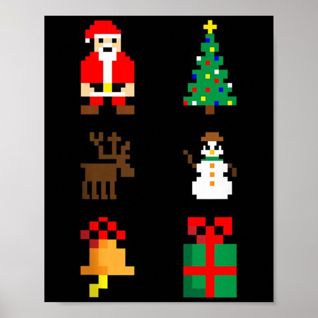 Santa Christmas Tree Deer Snowman Bell Gift Xmas X Poster (Front)