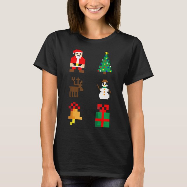 Santa Christmas Tree Deer Snowman Bell Gift Xmas X T-Shirt (Front)