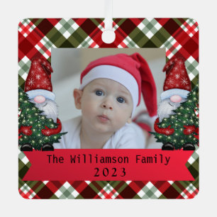  Santa Christmas Tree Delivery Red Plaid Photo Metal Tree Decoration