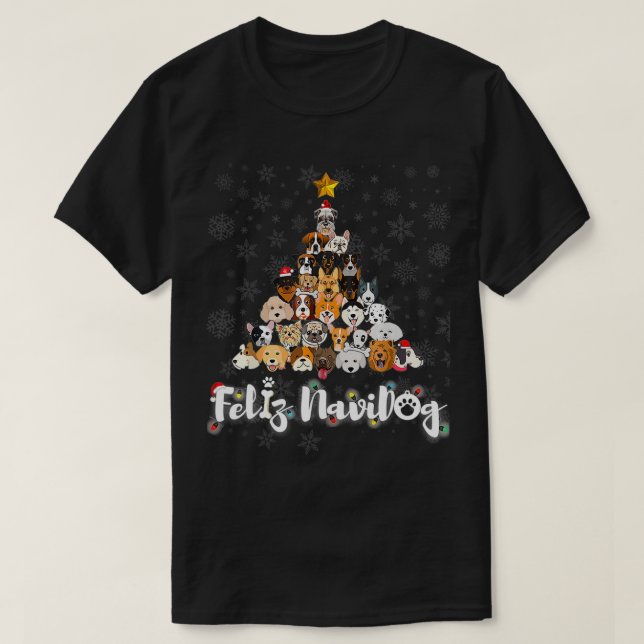 Santa Christmas Tree Dog Xmas Pet Dog Lover Feliz  T-Shirt (Design Front)