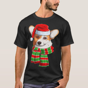 Santa Christmas Tree Lights Xmas Scarf Corgi T-Shirt
