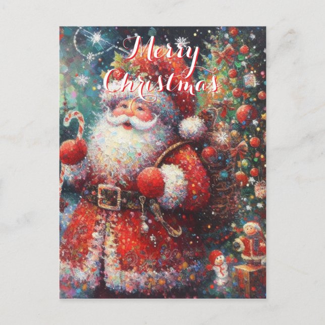 Santa Christmas Tree Personalised Christmas Postcard (Front)