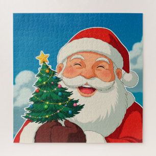 Santa Christmas Tree Scene For Cosy Holiday Fun Jigsaw Puzzle