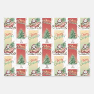 Santa Christmas Tree Wrapping Paper Sheet