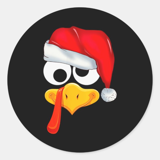 Santa Christmas Turkey Face Funny Family Matching  Classic Round Sticker (Front)
