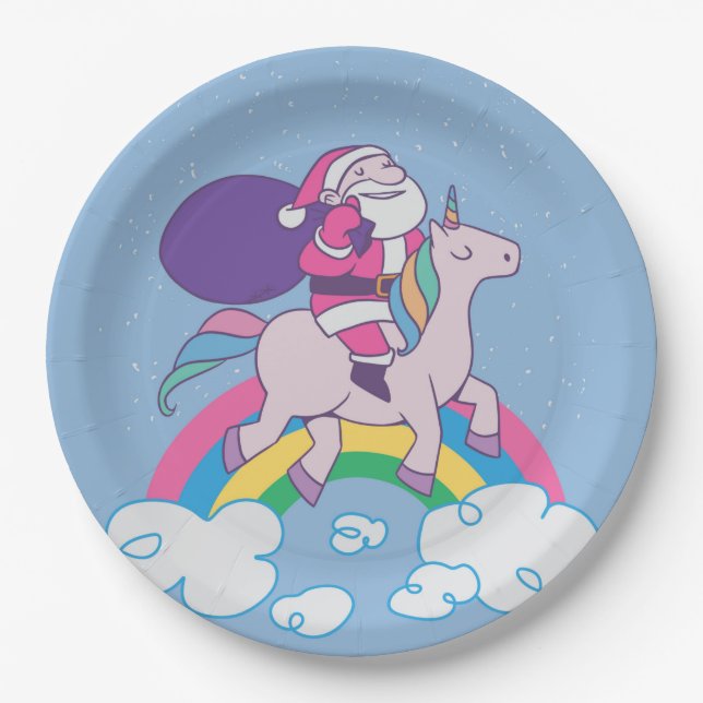 Santa Christmas Unicorn Paper Plate (Front)