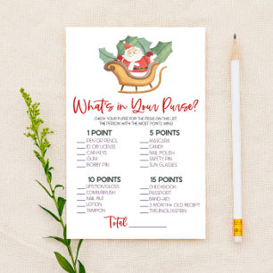 Santa Christmas What's In Purse Baby Shower Game Stationery