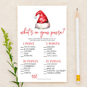 Santa Christmas What's In Purse Baby Shower Game Stationery