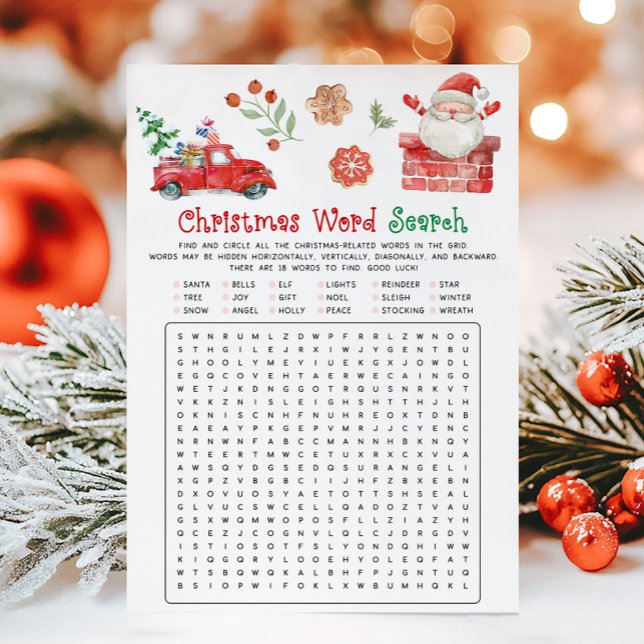 Santa Christmas Word Search Game Holiday Card (Santa Christmas Party Game)