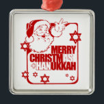 Santa Christmukkah red Metal Tree Decoration<br><div class="desc">Ornaments</div>