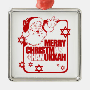 Santa Christmukkah red Metal Tree Decoration