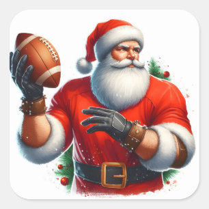 Santa Chucks a Football in Winter Square Sticker