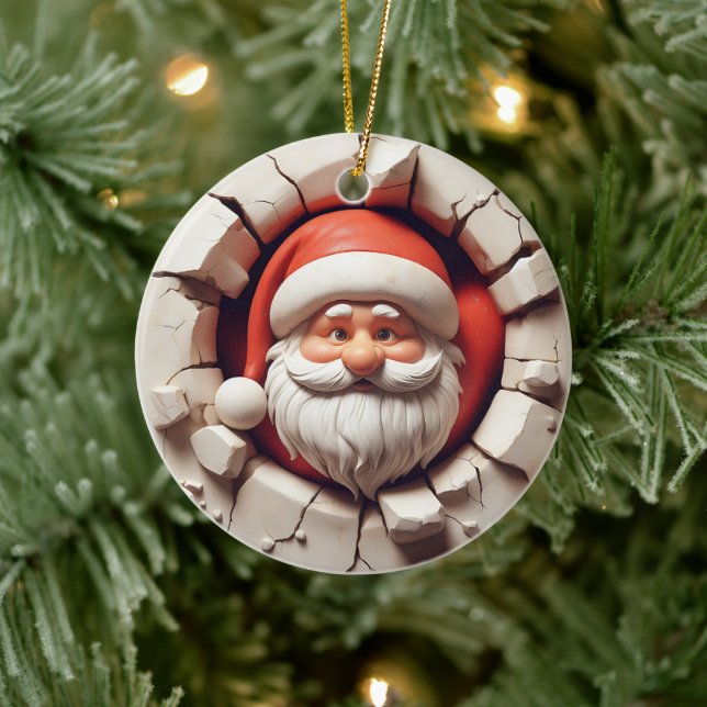 Santa Claus 3D Effect NOT Actual 3D Ceramic Tree Decoration (Tree)