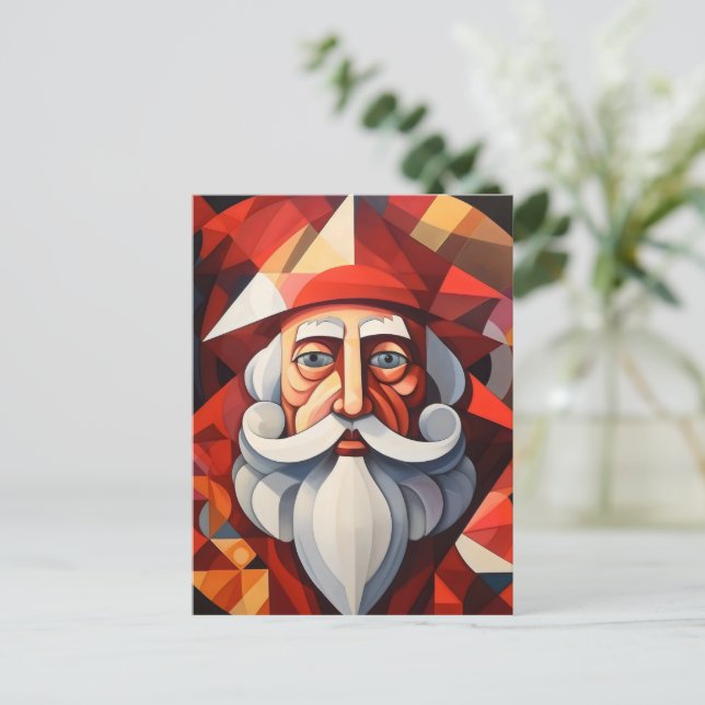 Santa Claus Abstract Art Holiday Postcard (Standing Front)
