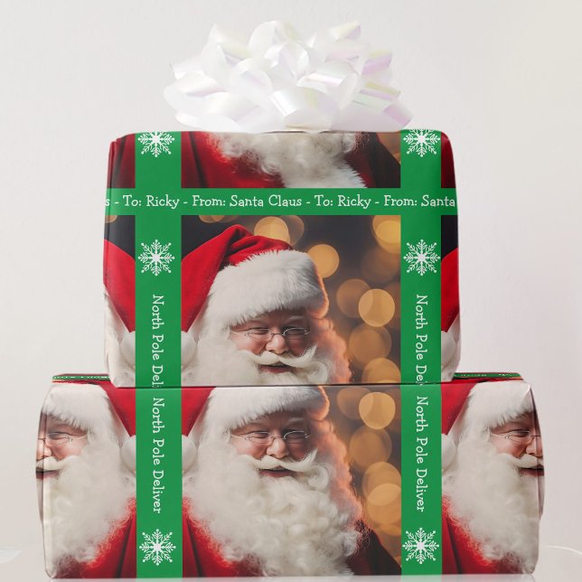 Santa Claus Add Boy Girl's Name Christmas Green Wrapping Paper (Creator Uploaded)
