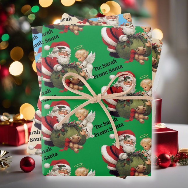 Santa Claus Add Child's Name 3 Cute Wrapping Paper Sheet (Creator Uploaded)