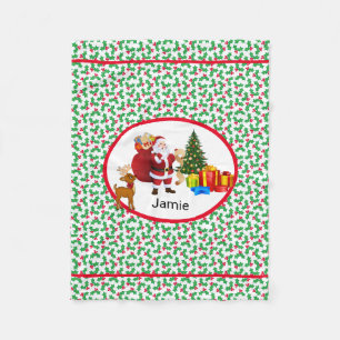 Santa Claus Add Name Personalise Car Seat Nap Fleece Blanket