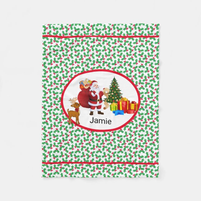 Santa Claus Add Name Personalise Car Seat Nap  Fleece Blanket (Front)