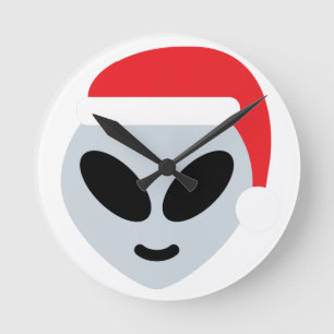 santa claus alien emoji round clock