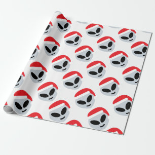 santa claus alien emoji wrapping paper