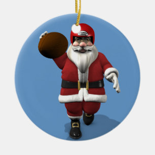 Santa Claus American Football Player Ceramic Tree Decoration