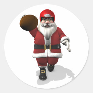 Santa Claus American Football Player Classic Round Sticker