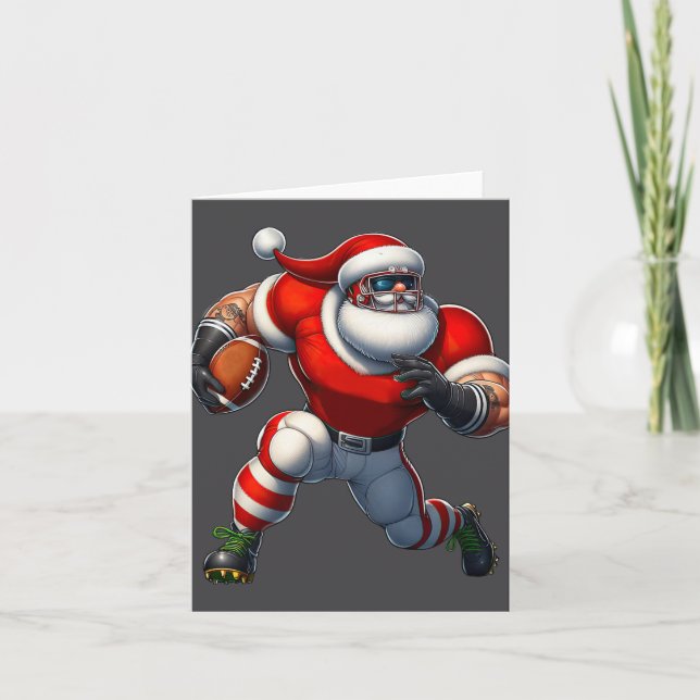 Santa Claus American Football Player Merry Christm Card (Front)