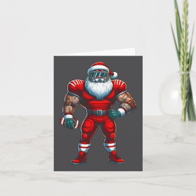 Santa Claus American Football Player Merry Christm Card (Front)