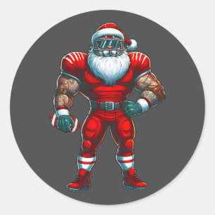 Santa Claus American Football Player Merry Christm Classic Round Sticker