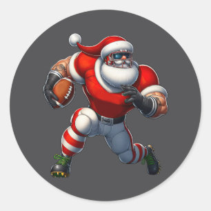 Santa Claus American Football Player Merry Christm Classic Round Sticker