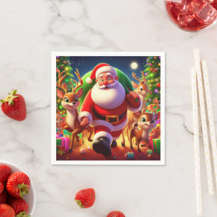Santa Claus and 2 reindeer illustration Napkin