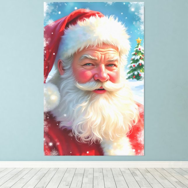 Santa Claus and a Christmas Tree Canvas Print (Insitu(Wood Floor))