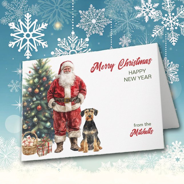Santa Claus and Airedale Terrier Dog Christmas Holiday Card (Creator Uploaded)