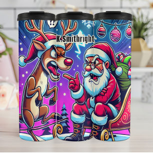 Santa Claus and Angry Reindeer Thermal Tumbler