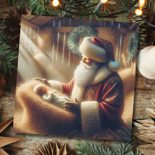 Santa Claus and Baby Jesus Christmas Holiday Card