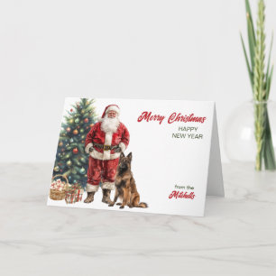 Santa Claus and Belgian Tervuren Dog Christmas Holiday Card