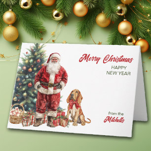 Santa Claus and Bloodhound Christmas Card