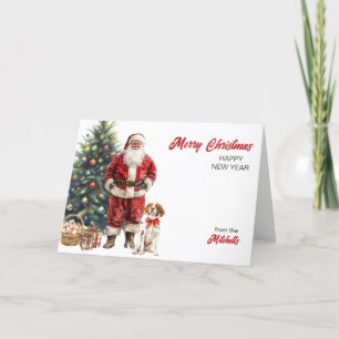 Santa Claus and Brittany Dog Christmas Card