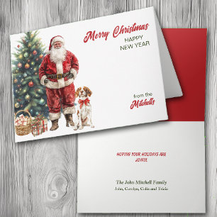 Santa Claus and Brittany Dog Christmas Card
