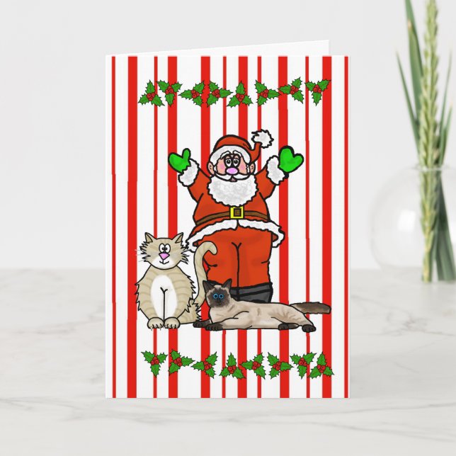 Santa Claus And Cats Christmas Card (Front)