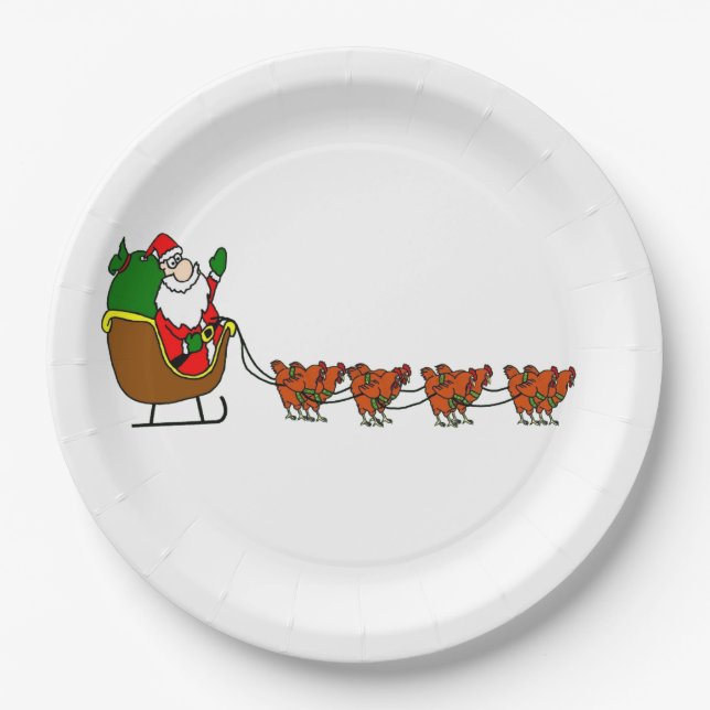 Santa Claus And Chickens Paper Plate (Front)