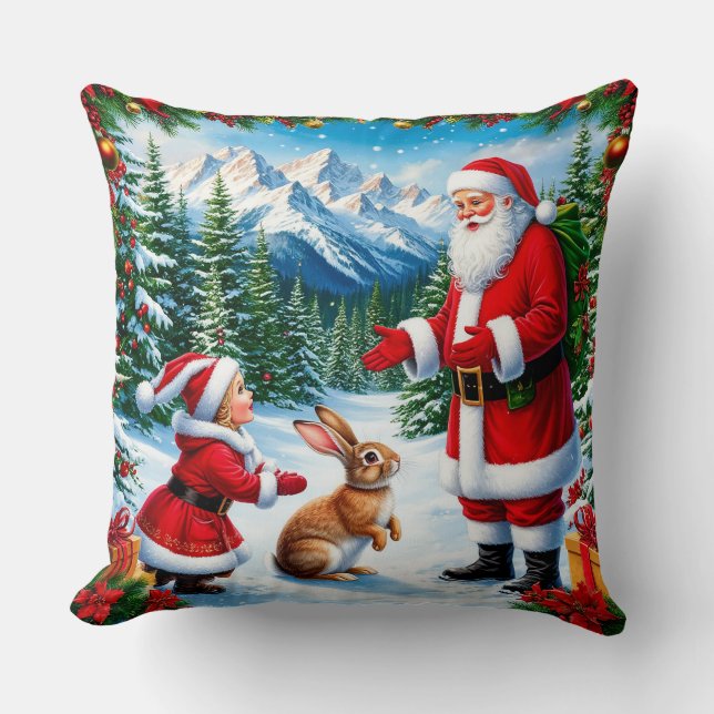 Santa Claus and Child Meeting a Rabbit Cushion (Front)