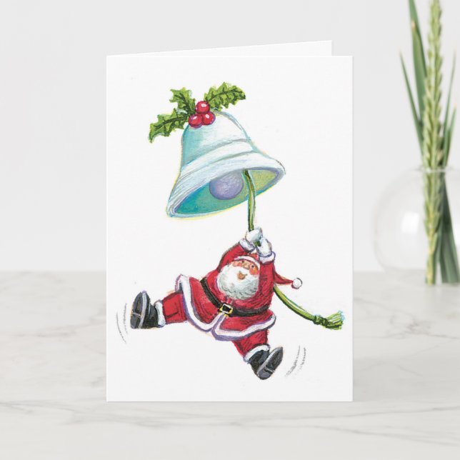 Santa Claus and Christmas Bell Greeting Card (Front)