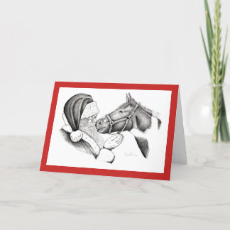 Santa Claus and Christmas Horse Holiday Card