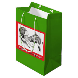 Santa Claus and Christmas Horse Medium Gift Bag