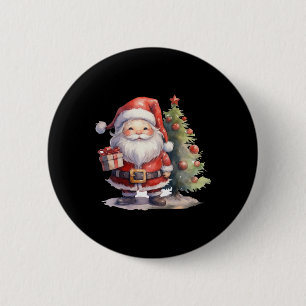Santa Claus And Christmas Tree  6 Cm Round Badge